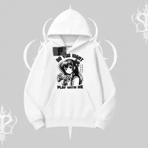 Kapşonlu Sweatshirt Do You Want Play With Me Anime Kız Baskılı