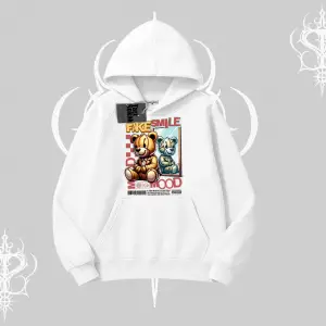 Kapşonlu Sweatshirt Fake Smile Mood Ayıcık Grafik Baskılı