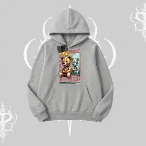 Kapşonlu Sweatshirt Fake Smile Mood Ayıcık Grafik Baskılı