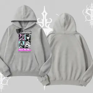 Kapşonlu Sweatshirt Fearless Soul Anime Kolaj Baskılı