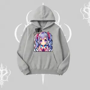 Kapşonlu Sweatshirt Hello Anime Kız Sevimli Karakter Baskılı