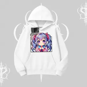 Kapşonlu Sweatshirt Hello Anime Kız Sevimli Karakter Baskılı