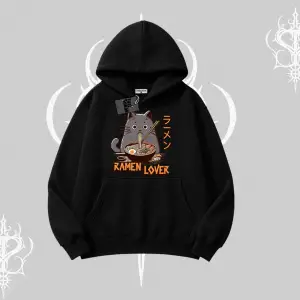 Kapşonlu Sweatshirt Ramen Lover Kedi Anime Baskılı