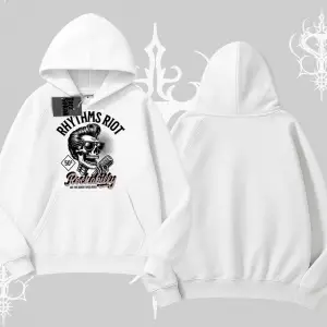 Kapşonlu Sweatshirt Rhythms Riot Vintage Rockabilly Skull Street Aesthetic