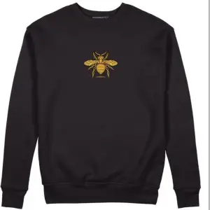 Kapşonsuz Arı Baskılı Pamuklu Siyah Sweatshirt