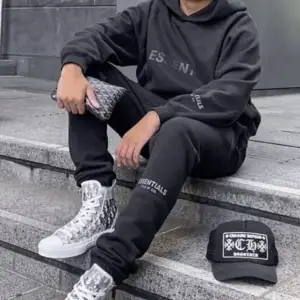 Kapüşonlu Dijital Baskılı Tam Kışlık %100 Pamuk Oversize Erkek Eşofman Takımı