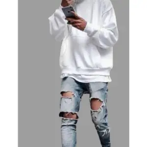 Kapüşonlu Oversize Çok Kalın 4 Iplik Pamuk Yeni Kreasyon Erkek Hoodie Sweatshırt Beyaz