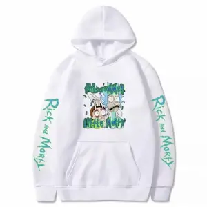 Kapüşonlu Rıck And Morty Göğüs Baskılı Oversize Yeni Stil Erkek Hoodıe-sweatshırt Beyaz