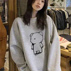 Karikatür Ayı Desenli Damla Sweat Beyaz