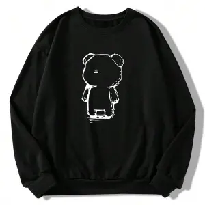 Karikatür Ayı Desenli Damla Sweat Beyaz