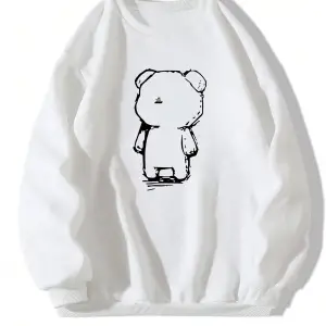 Karikatür Ayı Desenli Damla Sweat Beyaz