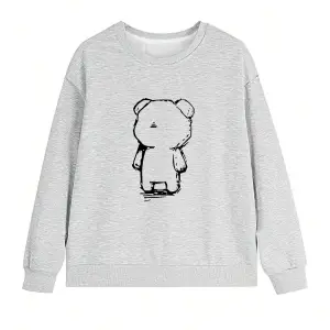 Karikatür Ayı Desenli Damla Sweat Beyaz