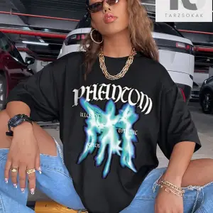 Karikatür Grafik Düşük Omuz Büyük Boy Tişört