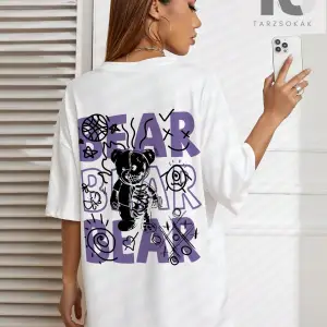 Karikatür & Harf Grafik Düşük Omuz Oversize Tişört