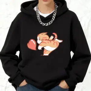 Karikatür Kedi Kırmızı Aşk Baskılı Pamuklu Kapüşonlu Üstler Kadın Spor Bol Sweatshirt Kışlık