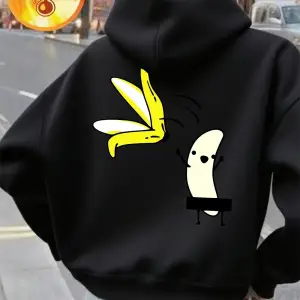 Karikatür Muz Dans Baskı Kapüşonlular Kadın Rahat Gevşek Kazak Kış Polar Sıcak Kazak Temeller