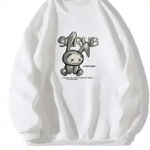 Karikatür & Slogan Grafikli Düşük Omuz Oversize Sweat Beyaz