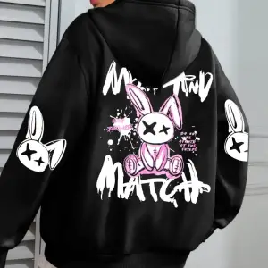 Karikatür tavşan baskılar karıştırın ve eşleştirin kadın kapüşonlu ceket cep streetwear haraj