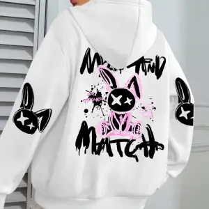 Karikatür tavşan baskılar karıştırın ve eşleştirin kadın kapüşonlu ceket cep streetwear haraj