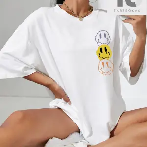 Karikatür Yüz Baskı Damla Omuz Tişört