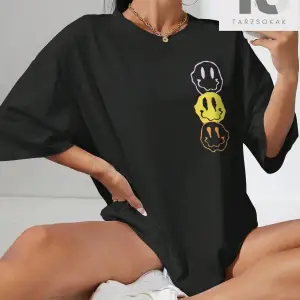 Karikatür Yüz Baskı Damla Omuz Tişört