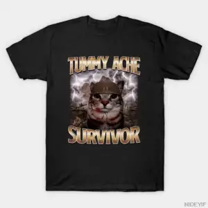 Karın Ağrısı Survivor Savaşçı Kedi Tasarım T-shirt Erkekler Kadınlar Için % 100% Pamuk T Shir