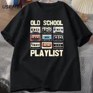 Kaset Müzik Eski Okul T-shirt Çalma Listesi Dijital Tshirt Pamuk Kısa Kollu Yuvarlak Boyun Te 2892