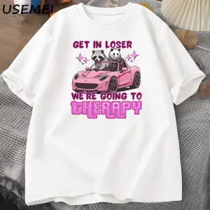 Kaybeden olsun biz gidiyor terapi rakun komik T Shirt Trendy Y2k zihinsel sağlık T Shirt erke 3046