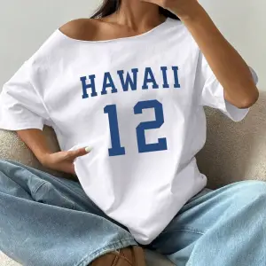 Kayık Yaka Hawaii Baskılı Oversize %100 Pamuk