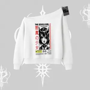 Kayık Yaka Sweatshirt Anime Devils Girl Japanese Style Baskılı