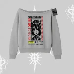 Kayık Yaka Sweatshirt Anime Devils Girl Japanese Style Baskılı