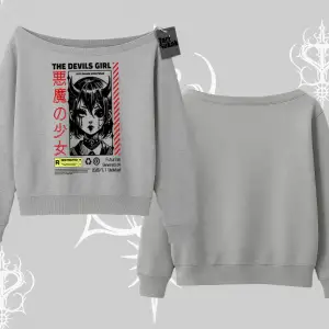 Kayık Yaka Sweatshirt Anime Devils Girl Japanese Style Baskılı