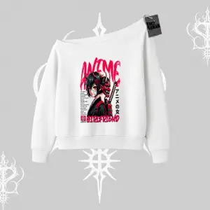 Kayık Yaka Sweatshirt Anime Girlfriend Kırmızı