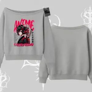 Kayık Yaka Sweatshirt Anime Girlfriend Kırmızı
