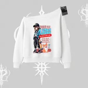 Kayık Yaka Sweatshirt Anime Hiker Girl Balance Is Everything Baskılı