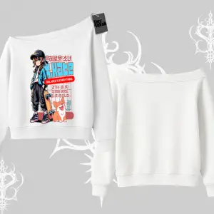 Kayık Yaka Sweatshirt Anime Hiker Girl Balance Is Everything Baskılı