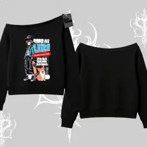 Kayık Yaka Sweatshirt Anime Hiker Girl Balance Is Everything Baskılı
