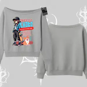 Kayık Yaka Sweatshirt Anime Hiker Girl Balance Is Everything Baskılı