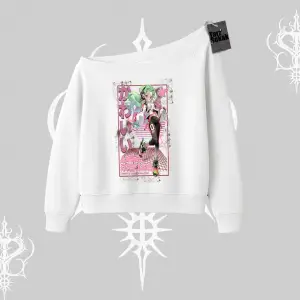 Kayık Yaka Sweatshirt Anime Kawaii Japon Kız Desenli