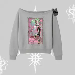 Kayık Yaka Sweatshirt Anime Kawaii Japon Kız Desenli