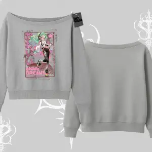 Kayık Yaka Sweatshirt Anime Kawaii Japon Kız Desenli