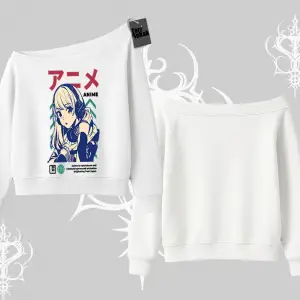 Kayık Yaka Sweatshirt Anime Kız Desenli Japon Tarzı