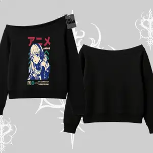 Kayık Yaka Sweatshirt Anime Kız Desenli Japon Tarzı