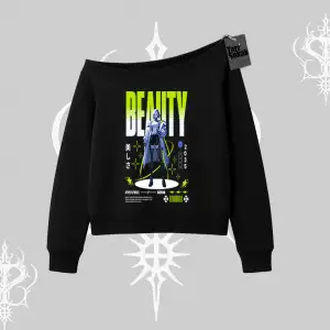 Kayık Yaka Sweatshirt Anime Unity Neon Detaylı Grafik Baskılı