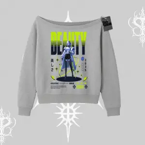 Kayık Yaka Sweatshirt Anime Unity Neon Detaylı Grafik Baskılı
