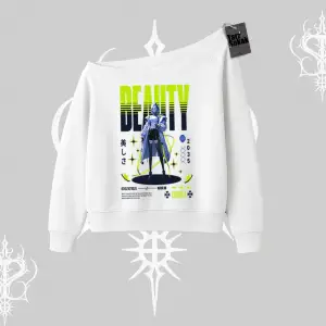 Kayık Yaka Sweatshirt Anime Unity Neon Detaylı Grafik Baskılı