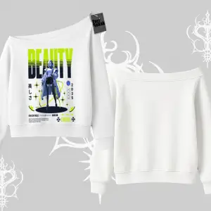 Kayık Yaka Sweatshirt Anime Unity Neon Detaylı Grafik Baskılı