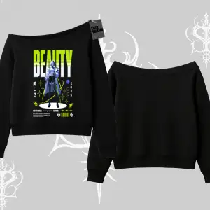 Kayık Yaka Sweatshirt Anime Unity Neon Detaylı Grafik Baskılı
