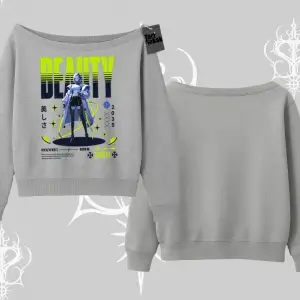 Kayık Yaka Sweatshirt Anime Unity Neon Detaylı Grafik Baskılı