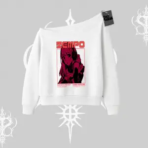 Kayık Yaka Sweatshirt Anime Waifu Kırmızı Grafik Desenli